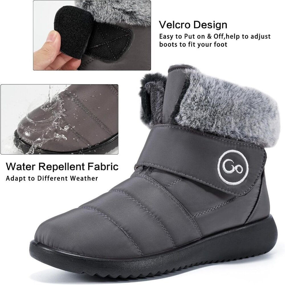 Womens Grey Winter Snow Boots Comfortable Warm Waterproof Non Slip - Picture 4 of 6